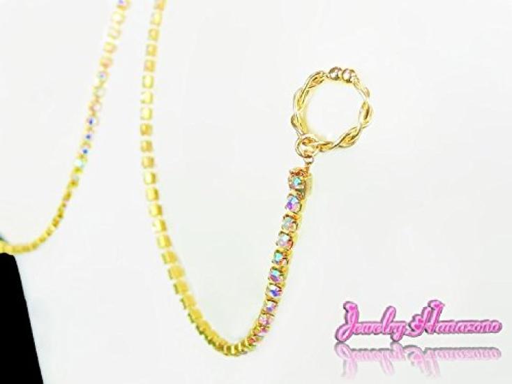 Hanazono Jewelry Oval Closed Diamond Lane Nipple Necklace with Crystal AB Gold Aurora Design, Nipple Accessory, Nipple Ring, Nipple Necklace,