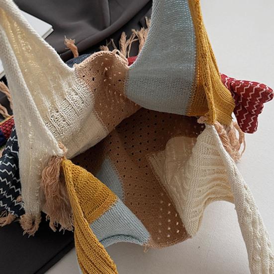 Borsa Grande Capacità Borsa a Shopper Lavorata a Maglia Pesce 3D, Borsa a Spalla Patchwork con Frange, Regalo Creativo per Donne Borsa Boho Colorata per il Pendolarismo Quotidiano