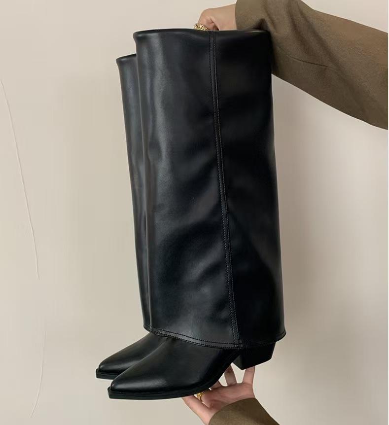 

Четыре сезона женские сапоги до колена с острым носком, черные, абрикосовые, на грубом каблуке, новые сексуальные туфли-лодочки для вечеринок 40