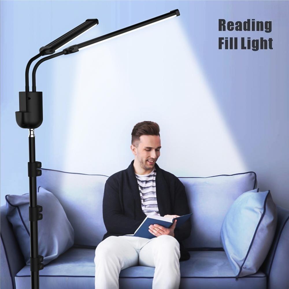 3000K/4000K/6000K Bi-color Dimmable Timer 1.6M/63in Metal Light Stand Photography Fill Light Flexible 2-Arms LED Video Light