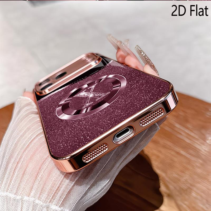 Gold Diamond X Ring 2DFlat For iPhone17 18 16 15 14 13 12 11 Pro Max XS XR 8 7Plus Phone Cover Shockproof Protective Back Cover