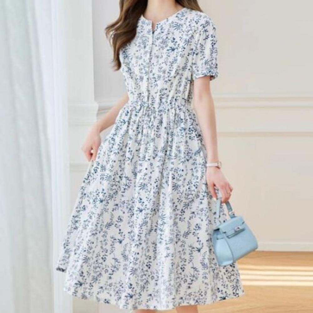 Rellawear Women Pointed Flower Dress Shio Blue 250521 Hy47