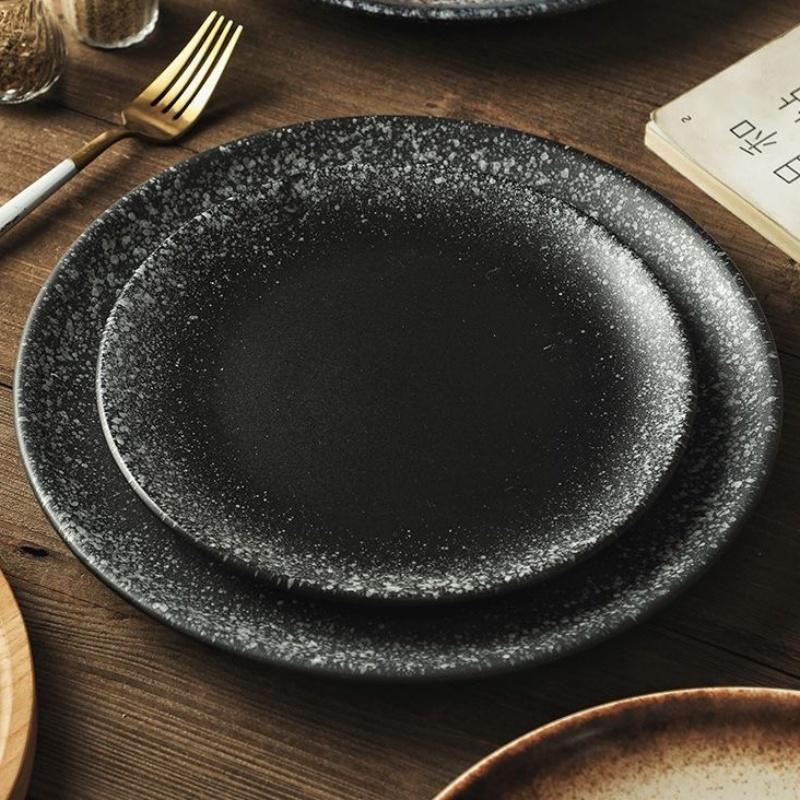 Multifunction Black Ellipse Circle Dinner Plate Under-Glazed Ceramic Dessert Tray Steak Pasta Dish Dinnerware Microwave Safe