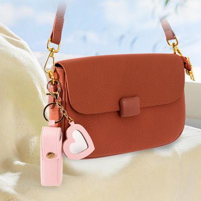 Lipstick Clip Keychain Pendant with Mirror Imitation Leather Lip Gloss Holder Heart-Shaped Pendant Alloy Key Ring