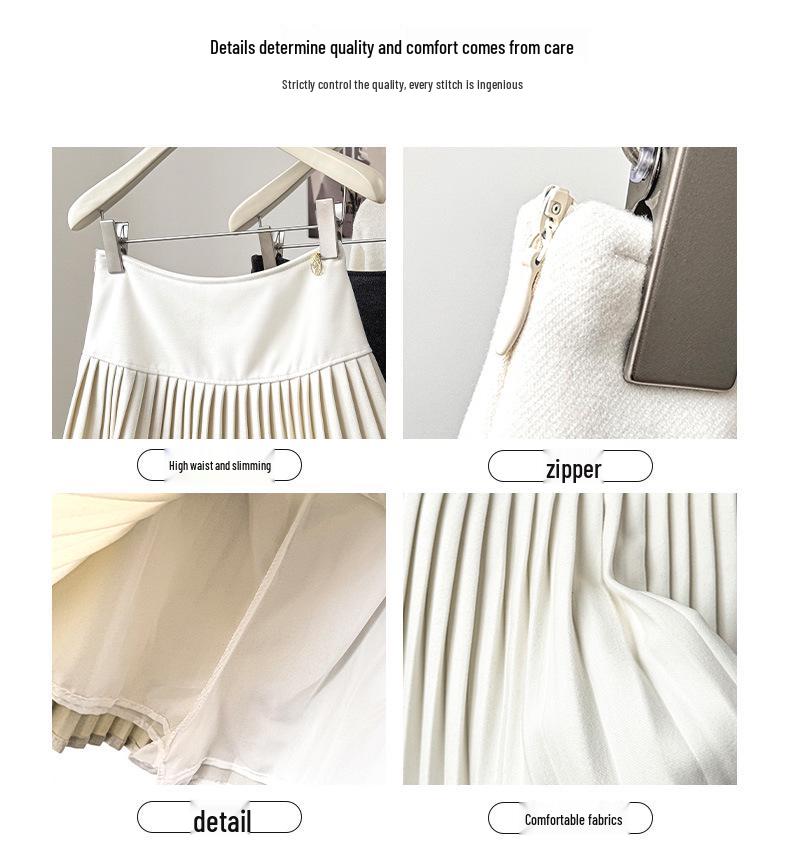 2025 New Women's High Waist A-line Wool Pleated Skirt