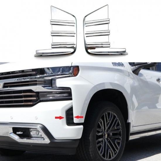 Chrome Front Bumper Fog Light Cover Trim Bezels For Chevy Silverado 1500 +