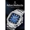 POEDAGAR Top Brand Luxury Watch for Men Waterproof Luminous Date Week Wristwatch Stainless Steel Square Quartz Watches
