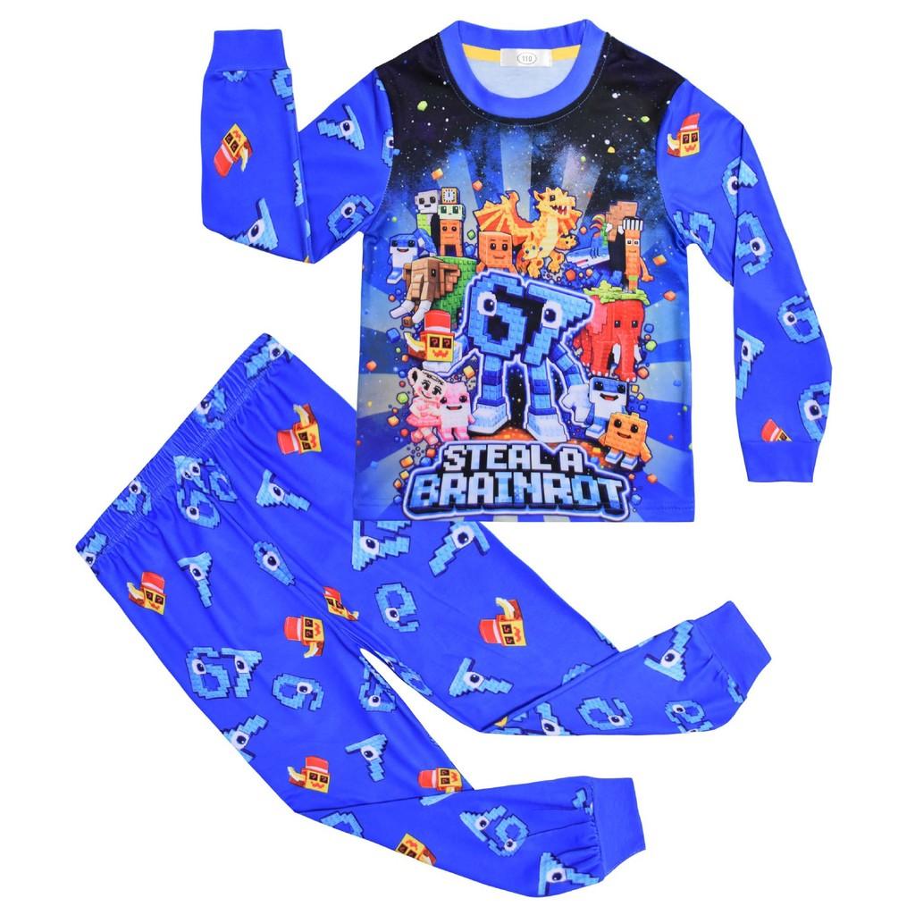 81285 Kids Boys Girls Steal a Brainrot 67 Six Seven Print T-Shirt Top Pants Pajamas Sleepwear  2 Pieces Sets