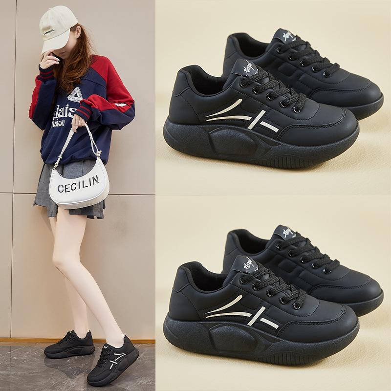 Grube trampki na platformie dla kobiet, codzienne, oddychające, lekkie, skórzane buty do chodzenia, damskie, wygodne, antypoślizgowe, sznurowane, do pracy, tenisówki