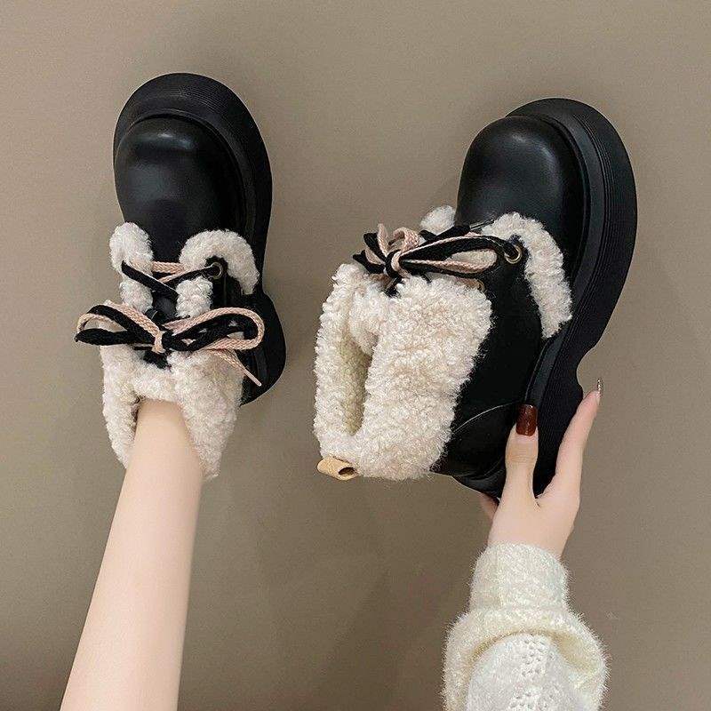 Snow Boots Women's 2025 Autumn and Winter Retro Velvet Short Boots Casual Warm Platform Cotton Shoes Bow Cold Shoes Children