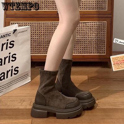 Retro Stiefel im britischen Stil mit dicker Sohle für Kinder, Herbst und Winter, Kurze Stiefel mit dickem Absatz und Höhenvergrößerung für Damen