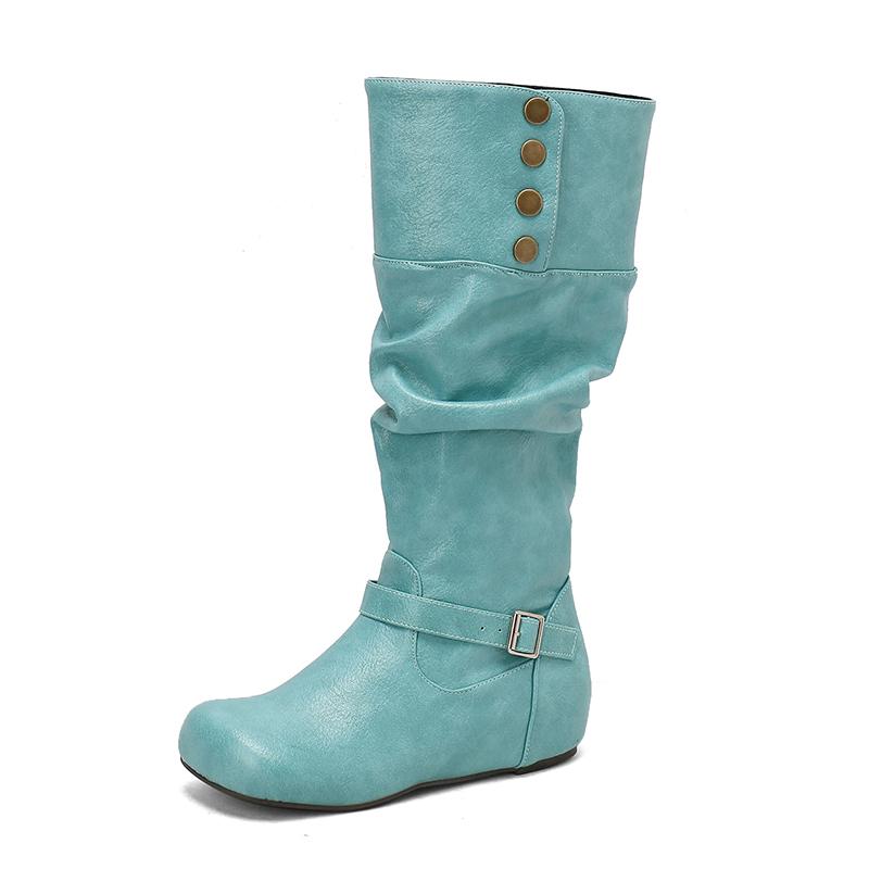 Women's flat-bottomed casual boots autumn and winter new inner height increase solid color large size medium boots