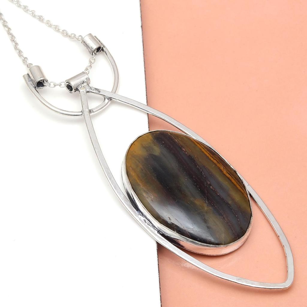 Pendant Gemstone Jewelry 2.75" Tiger Garnet Silver Handmade  Eye, Gift