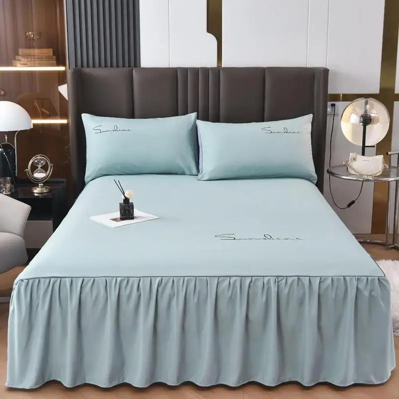3Pcs Skin Friendly Bed Skirts Full Set Thick Raised Lace Bed Sheets Non Slip Covers for Tatami Mats