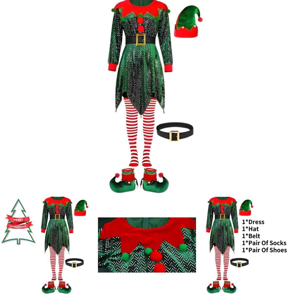 Delightful Christmas Party Elf Costume For Women With Long Sleeves And Festive Appeal