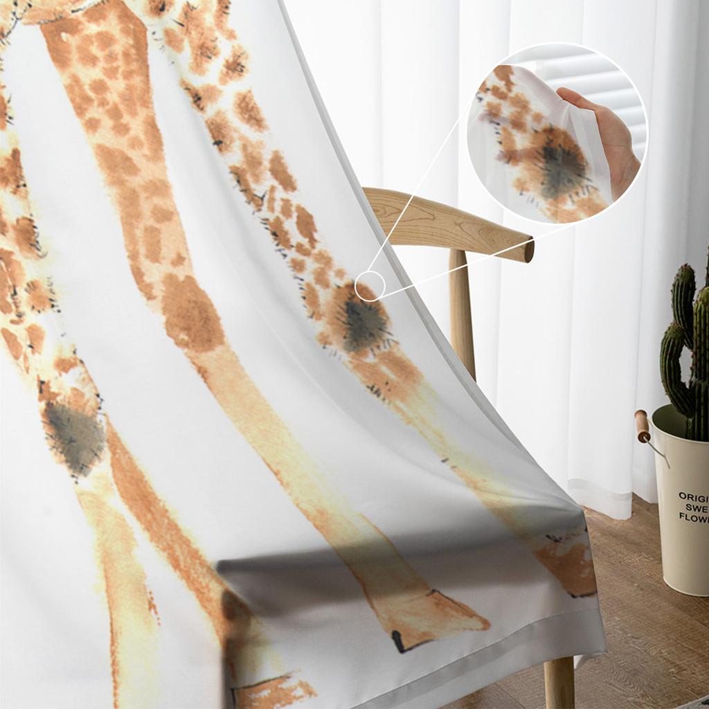 Fun Giraffe Animal White Sheer Curtains for Living Room Voile Curtain Bedroom Bathroom Tulle Curtains Window Drapes