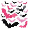 24/48Pcs Halloween Pink Bats Window Sticker 3D Spooky Bat Wall DIY Decal for Halloween Home Kids Room Indoor Outdoor Decoration
