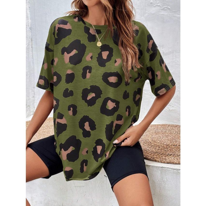 Summer Round Neck 3D Leopard Print T-shirts Fashionable Casual Short Sleeved Women's T-shirts
