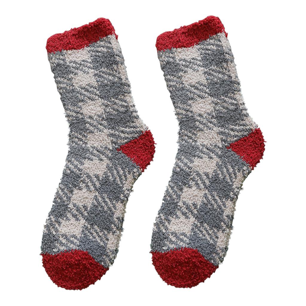 Fashion Home Women Girl Soft Bed Floor Plaid Socks Warm Sleeping Mid Stockings