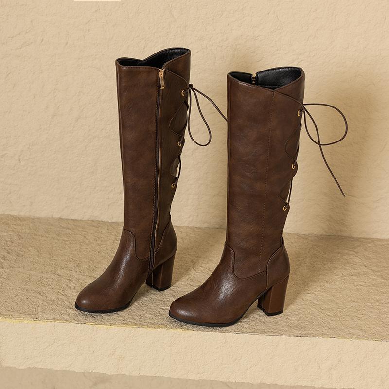 Women's High-heeled Boots Are Fashionable European and American Style Solid Color Solid Color Versatile Large Size Medium Boots