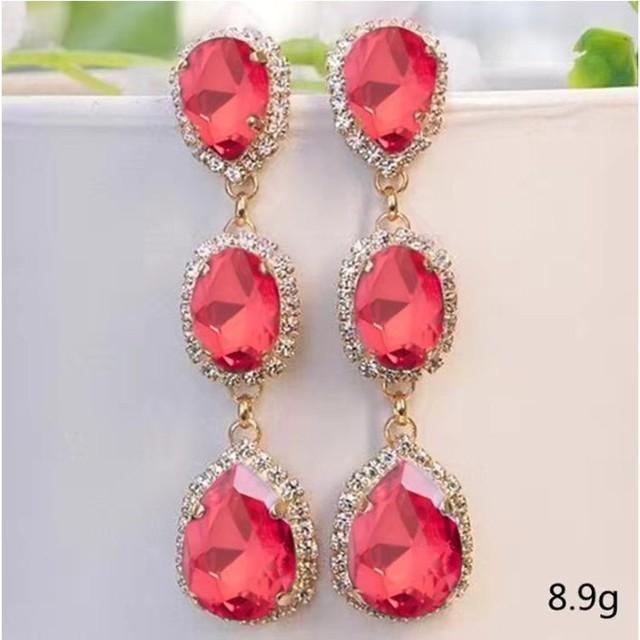Carat Round Red Garnet Flower Stud Earrings for Women Fashion Engagement Jewelry Birthday Gifts New Water Drop Long