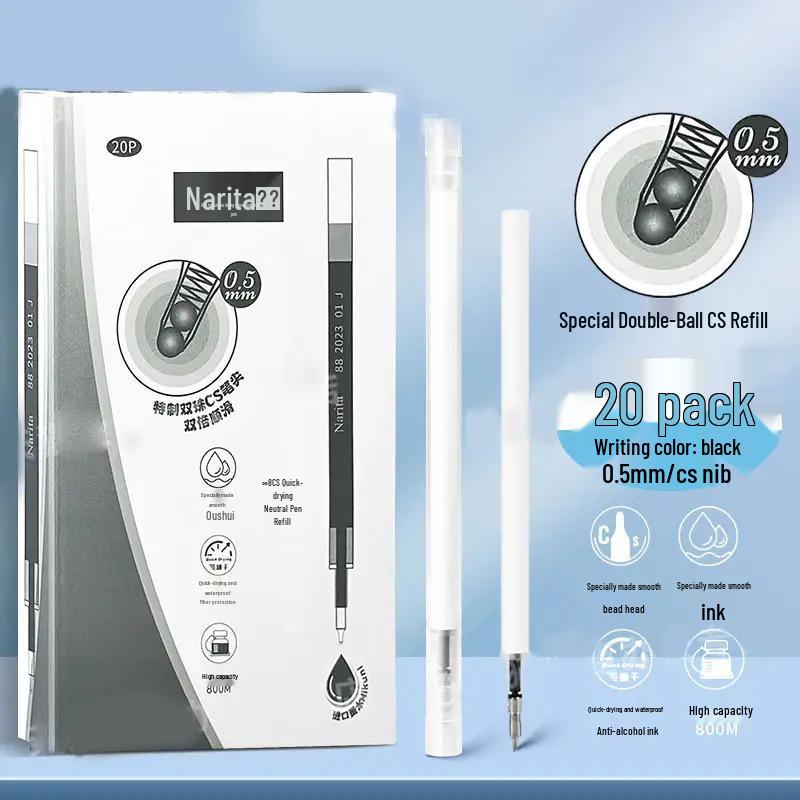 Narita Quick-Dry 0.5 CS Double Ballpoint Pen - Smooth Black Click-Action for Students 0.5mm CS Double Ballpoint Pen