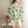 Short sleeve Oversized vintage floral Casual loose t shirt tops Women summer t-shirt