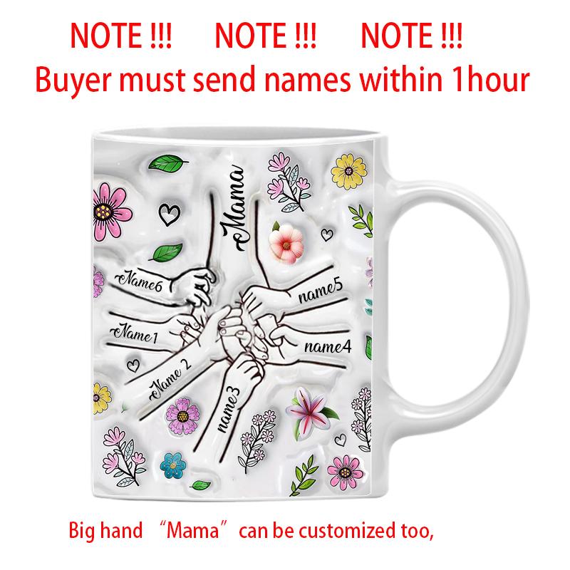 Personalize Name Mug Customize 3D Effect Printing Flowers Cup Holding Hands Coffee Mugs For Children and Mother's Day Gifts