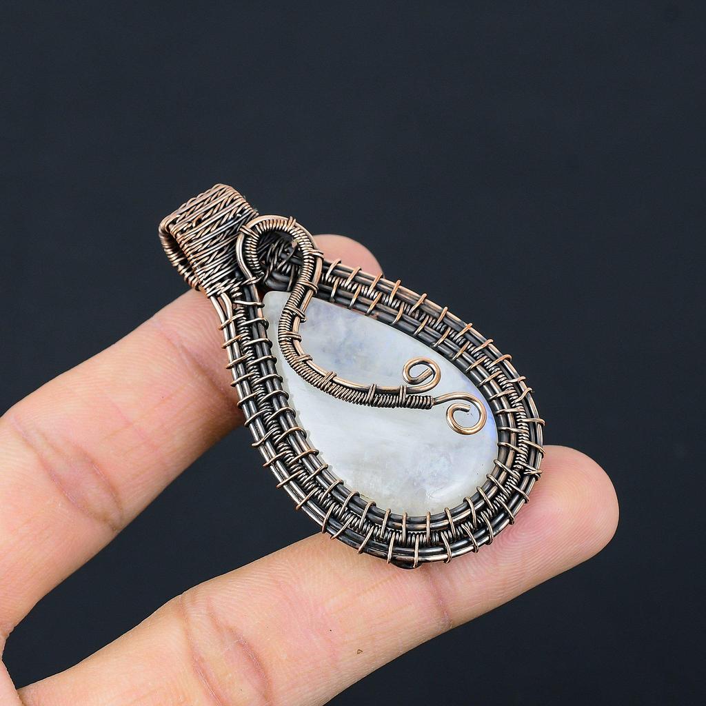 Moonstone 999 Copper Wire Wrapped Pendant, Handmade Gemstone Pendant, Gift For Mom Antique Jewelry