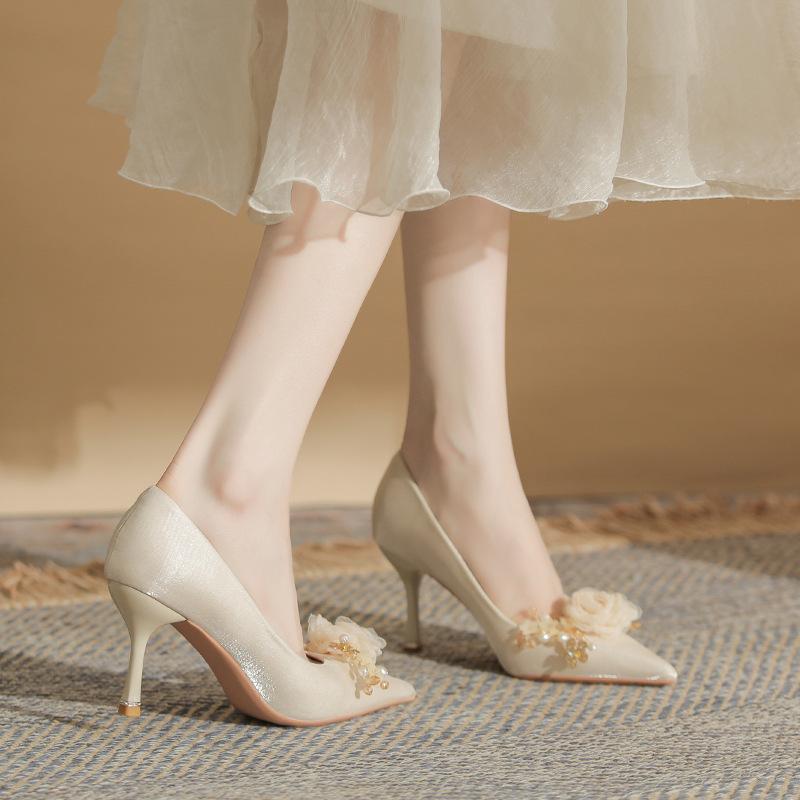 

B Мода Классическое Праздничное Свадебное Платье Острый Носок Тонкий Каблук Не Устают Ноги Универсальные Туфли-Лодочки Сюхэ Женские 33