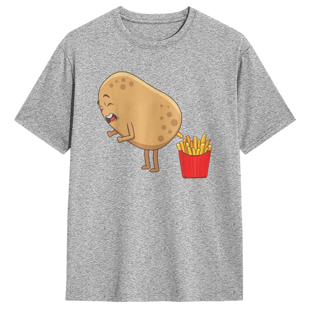 T-shirts Drôles Frites Pour Hommes Femmes Mangeurs de Pommes de Terre Hauts Esthétiques Manches Courtes Été Col Rond Grande Taille Hauts