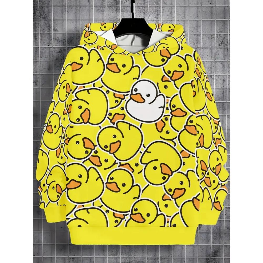 Novel Cartoon Duck Pattern 3D Printed Autumn and Winter Men's Hoodie with Pockets, Casual Pullover