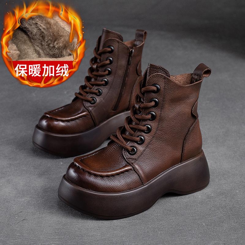 

Fashion GKTINOO Women Motorcycle Boots Thick Sole Genuine Leather 2025 New Zip Round Toe Women Shoes Handmade Retro Ankle Platform Boots 35