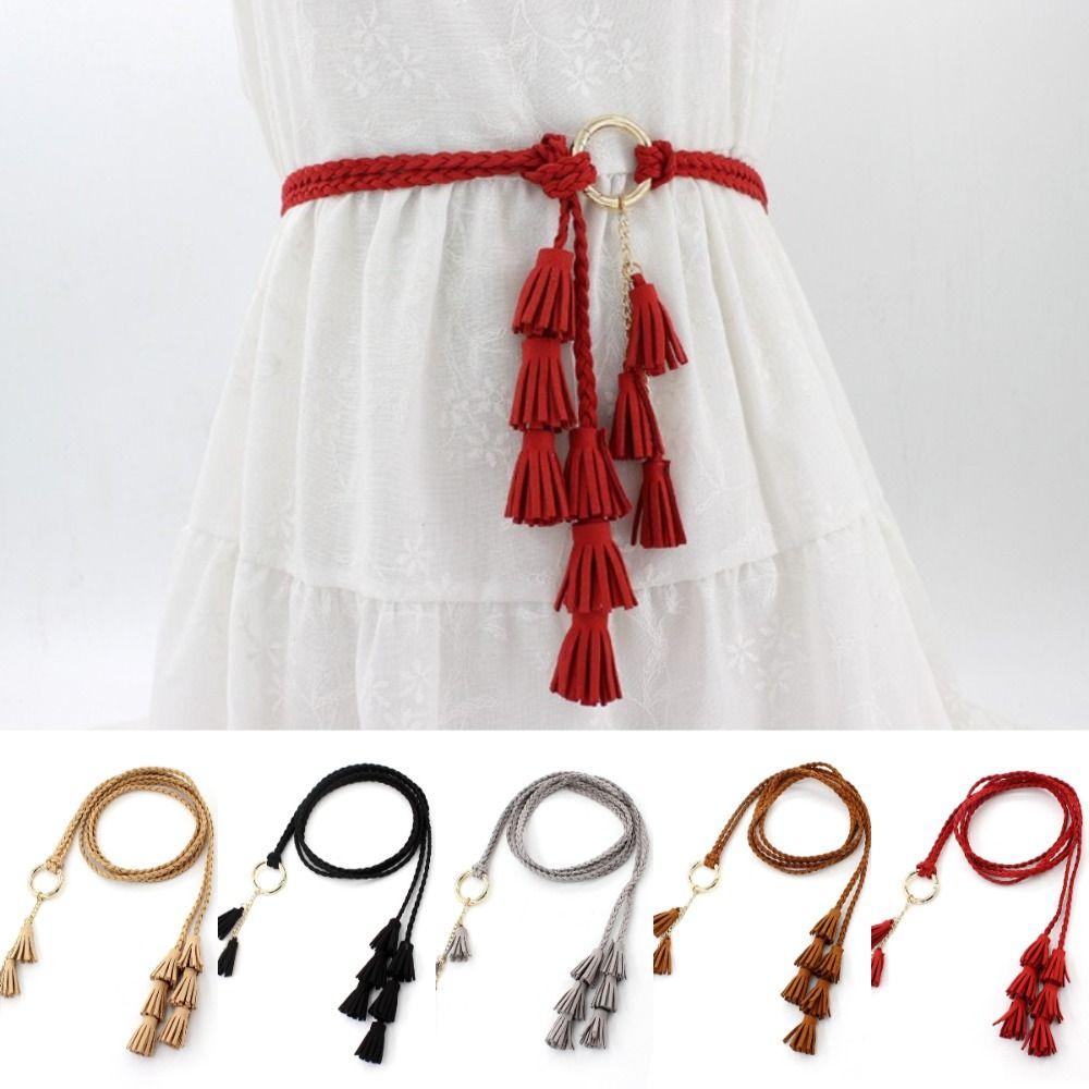 Braided Design Braided Tassel Belt Tassel Detail Dress Waistband Fashion Knit Belt Waist Accessory