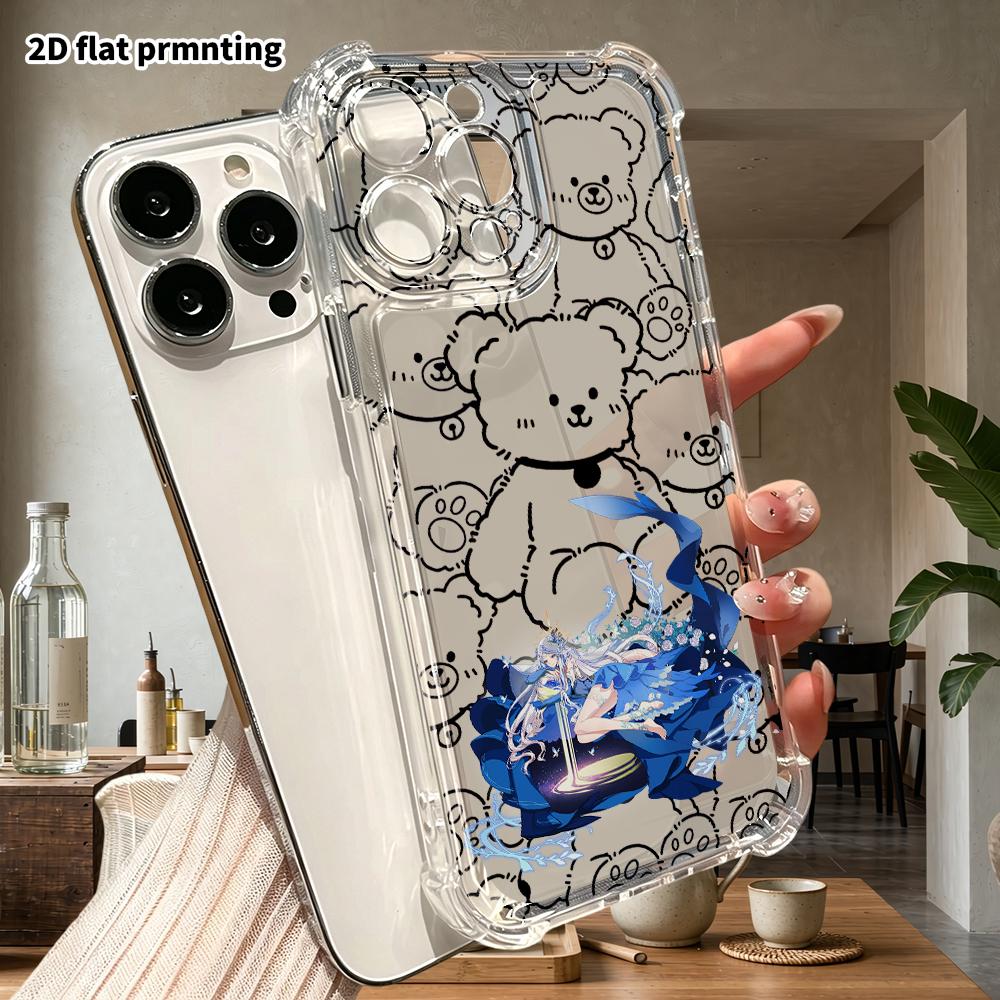 Phone Case: 2D flat suitable for iPhone 18 17 16 15 14 13 Pro transparent corner protection case, mermaid girl, Christmas and Halloween gift