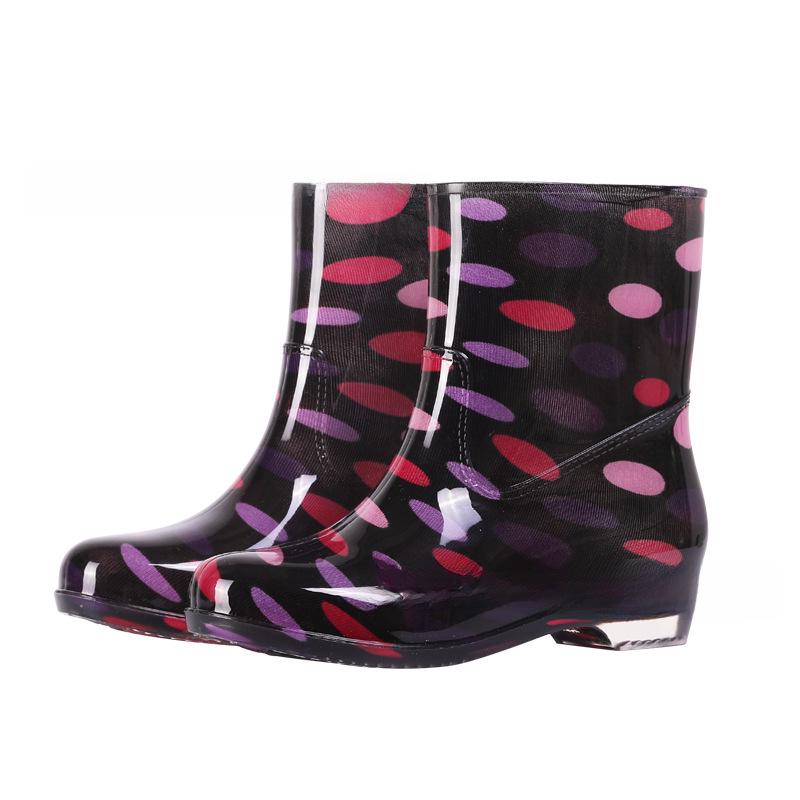 Women's Floral Crystal Rain Boots: Mid-Tube, Thick Rubber, Transparent Sole, Waterproof Kitchen Shoes