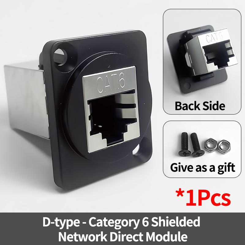 D-Type Panel Mount RJ45 Socket – CAT5e / CAT6 Ethernet Network Connector for Industrial Enclosure, Server Rack & Wall Box Wiring