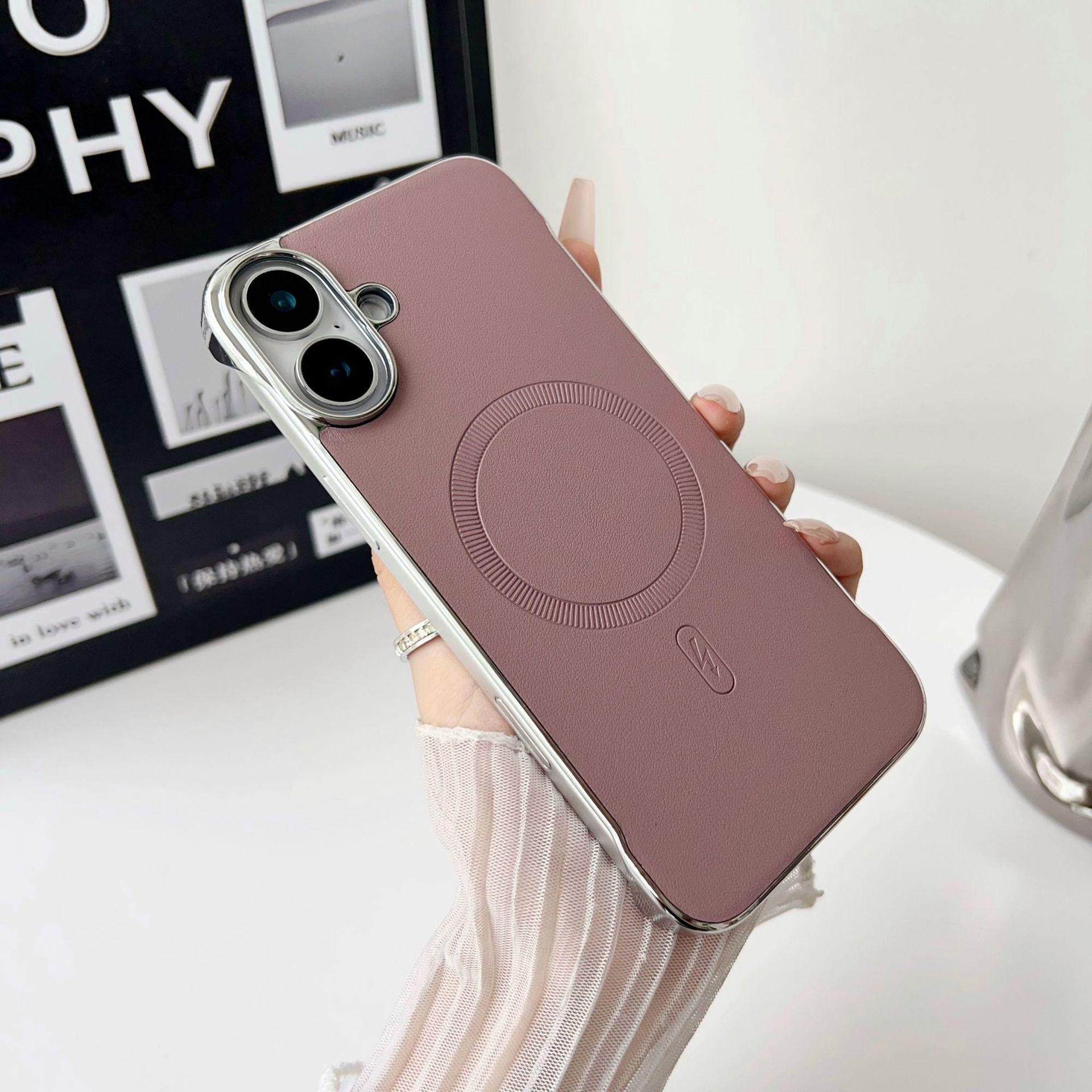 

Ultra-Thin Leather Magnetic Case for iPhone 17 Pro Max with Electroplated Borderless Design 17 Air рожевий