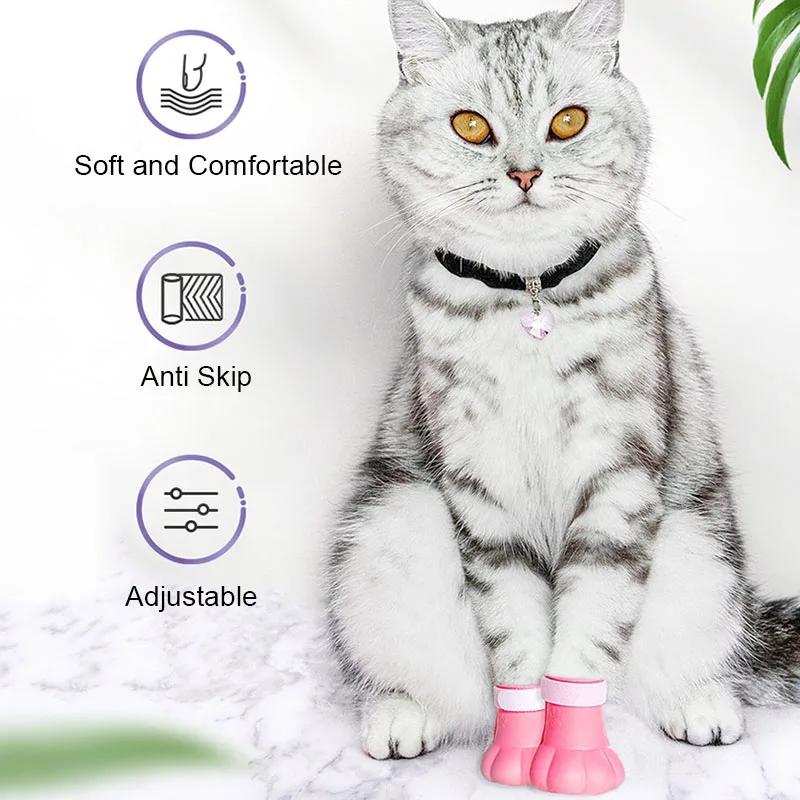 4Pcs/Set Pet Dog Cat Foot Cover Shoes Anti Slip Cat Shoe Rubber Boots for Anti Slip Scratch Prevention Dogs Cats Foot Cover