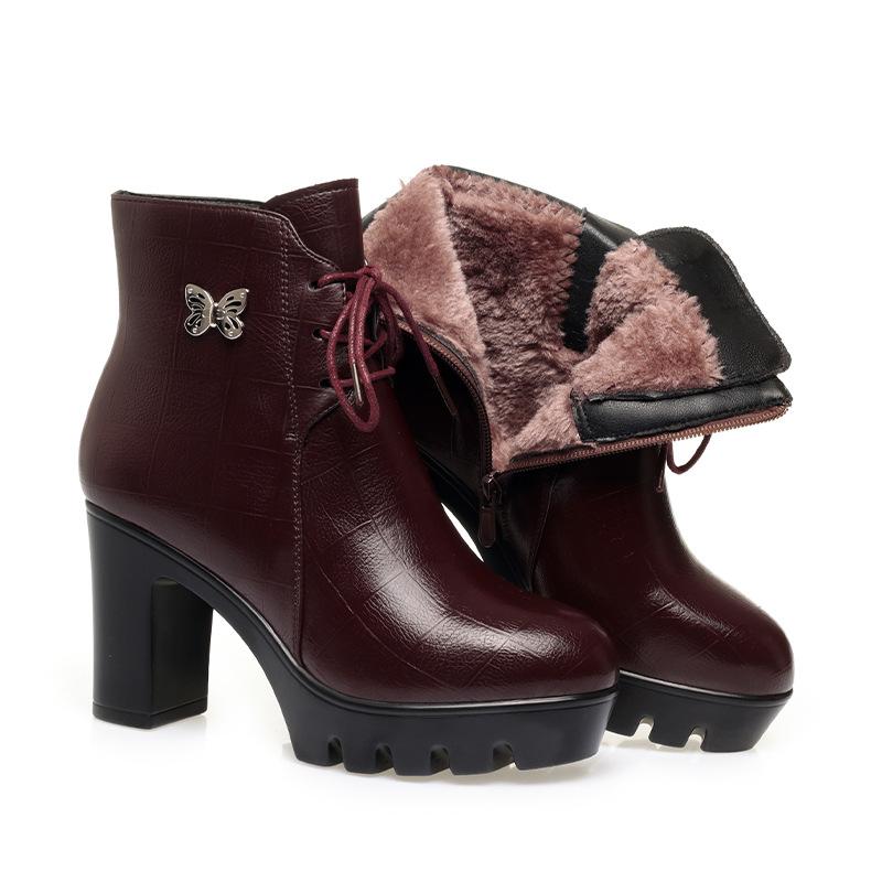 

Coarse heel Martin boots women s boots winter new British style velvet versatile waterproof table high heels short boots 40
