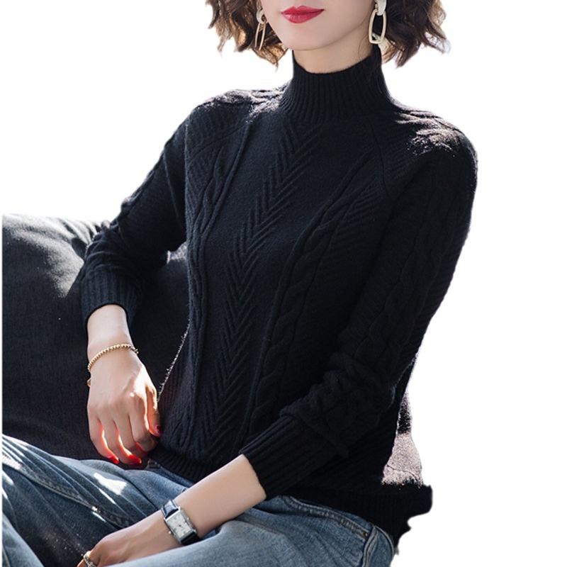 Half High Neck Sweater for Women Autumn and Winter Korean Version Loose Pullover Sweater Thick Knit Sweater