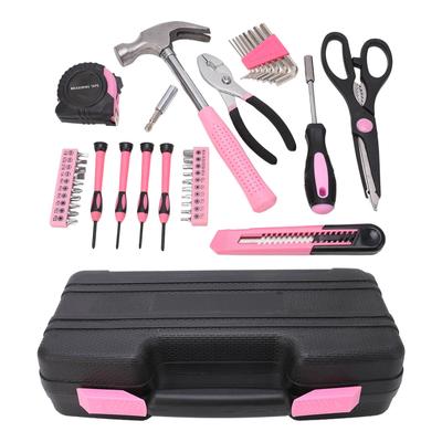 Kit di attrezzi per la casa 39 pezzi Rosa Portatile Cassetta degli attrezzi a mano Martello Cacciavite Chiave Inglese Riparazione Manutenzione