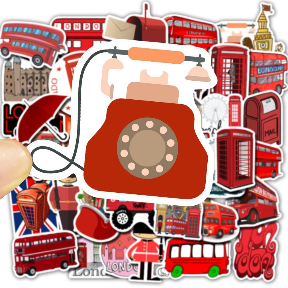50 London Red Bus Style Graffiti Stickers Popular Non-Repeater Suitcase Stickers Waterproof Travel Box Stickers