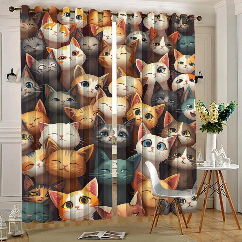 Multi-color Cute Kitten Graffiti Curtains for Kitchen or Cafe Decor