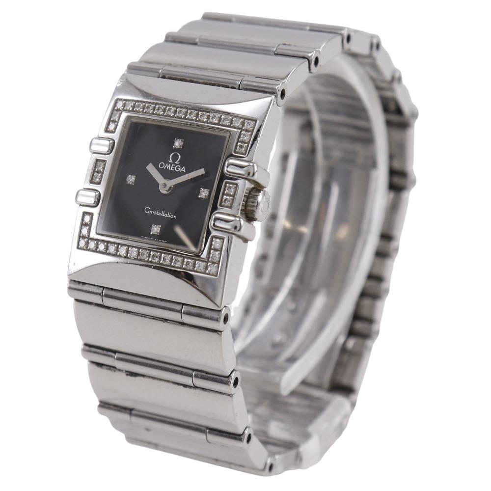 Omega Constellation Carree Watches 1528.46 Cal.1376 blackDial Stainless Steel/diamond Quartz Analog Display Women Used