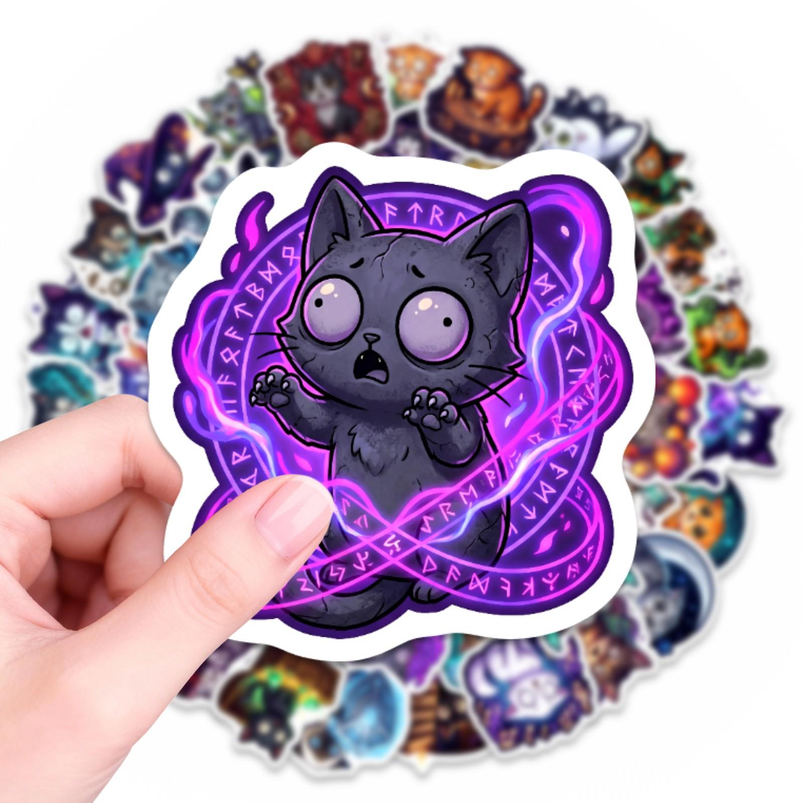 

50/100 Pcs HD Colorful Cartoon Fantasy Cat Stickers, Waterproof Thick DIY for Suitcase Cup Phone Laptop Festival Decor Decals