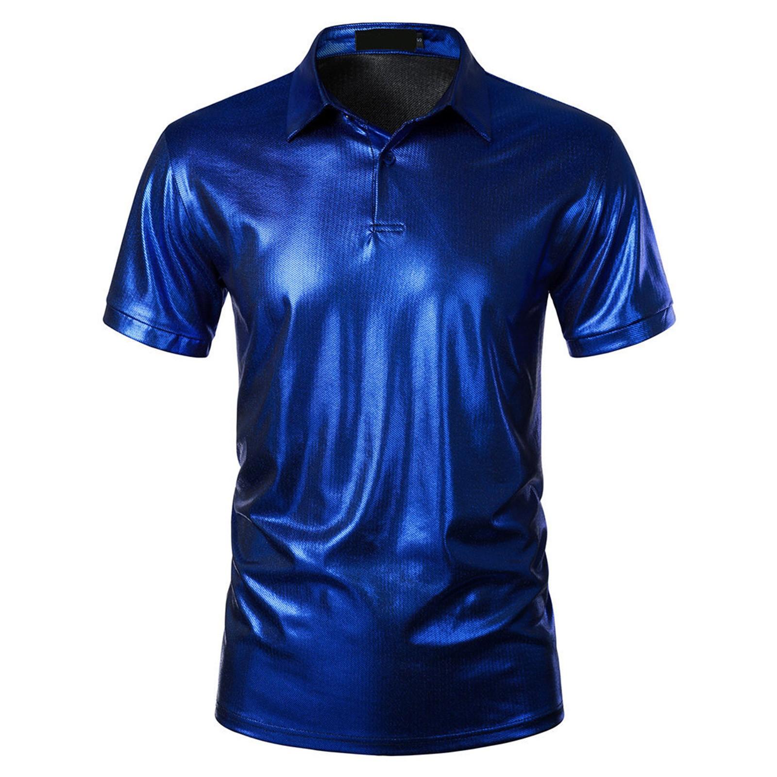 

Мужские однотонные топы с короткими рукавами Мужские повседневные топы с лацканами на пуговицах XL синий