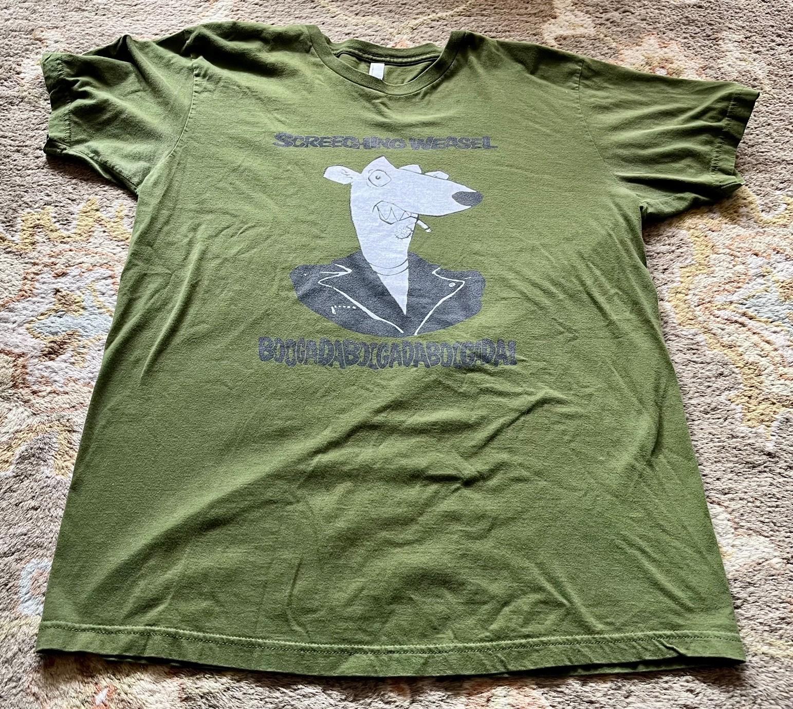 1990 s Punk Green T-Shirt SCREECHING WEASEL Boogadaboo Size: XL XXXL