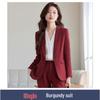 Women's Plus Size Wine Red Blazer Set - Elegant Formal Wear for Art Exams and Professional Hosting