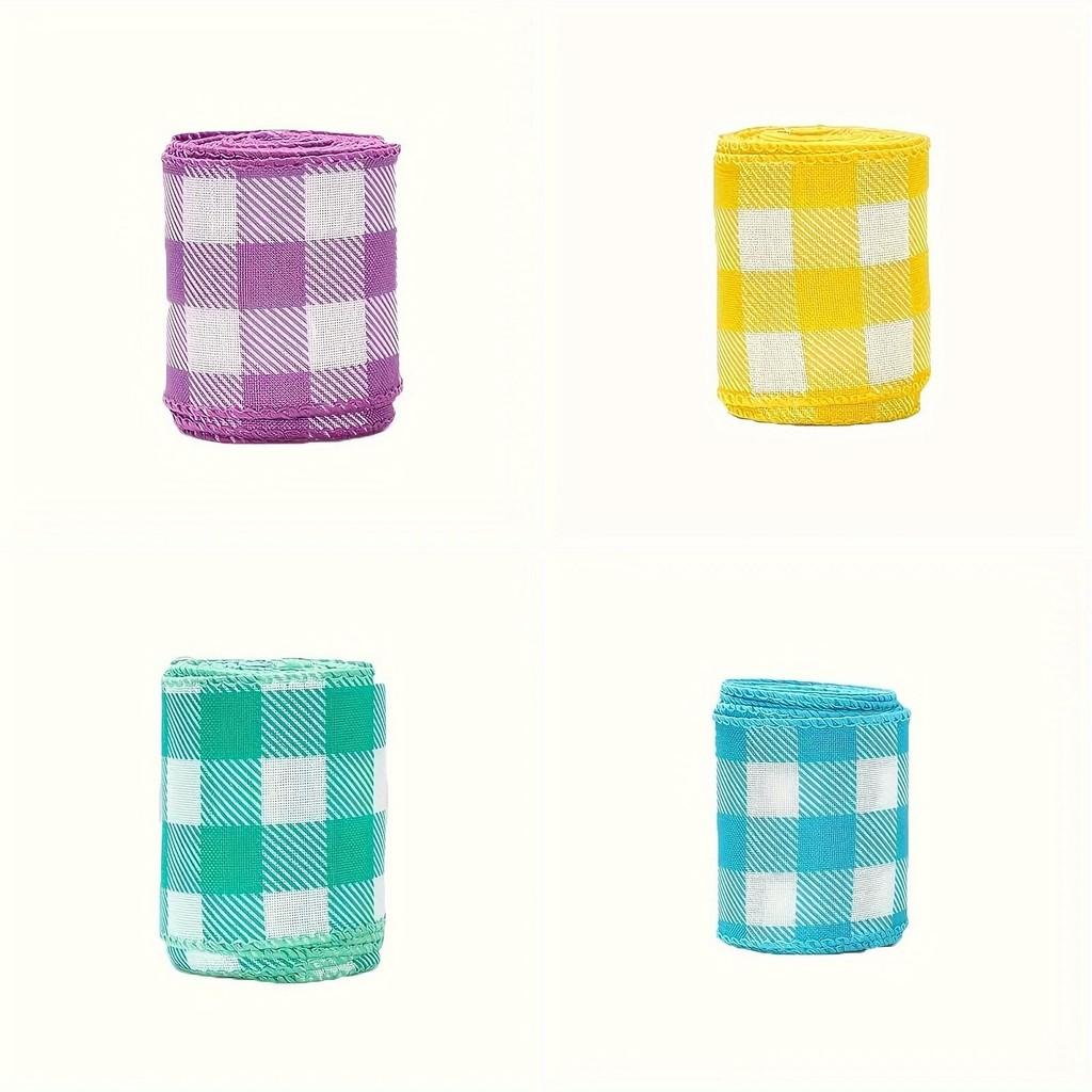 Colorful Wired Edge Ribbon 5 Yards In Pastel Checkered Design For Diy Crafting And Gift Wrapping